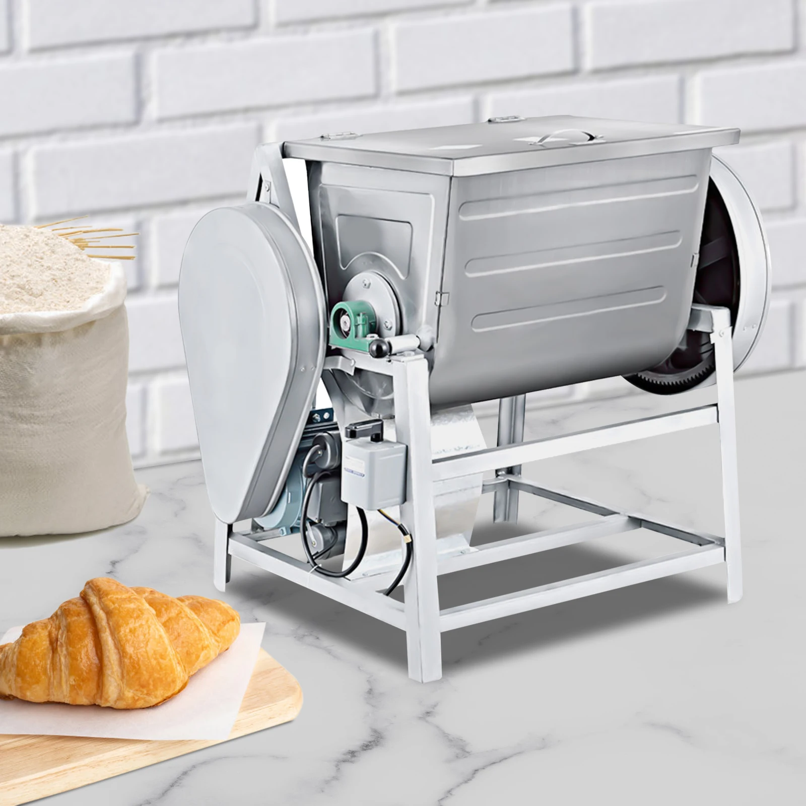 25.19*19.68*26.77 بوصة إلى الأمام والعكس آلة خلط العجين الفضة والأبيض الكهربائية الدقيق مسحوق جاف مع المحرك يربك