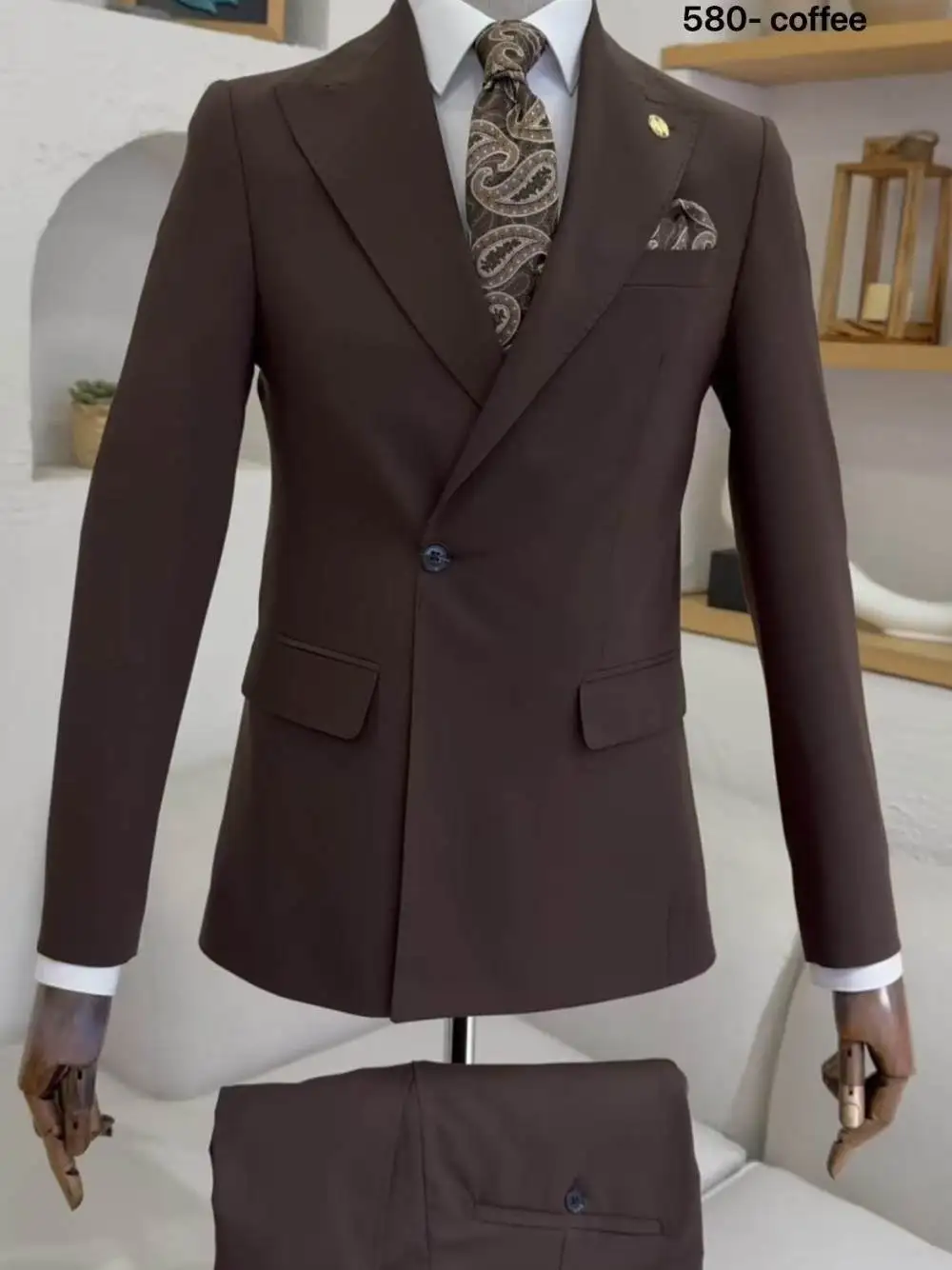 Fashion Men's 2 Piece Suit Set Slim Fit Single Button Sage Green Blazer Pants For Party Wedding Business Elegant Groom Tuxedo