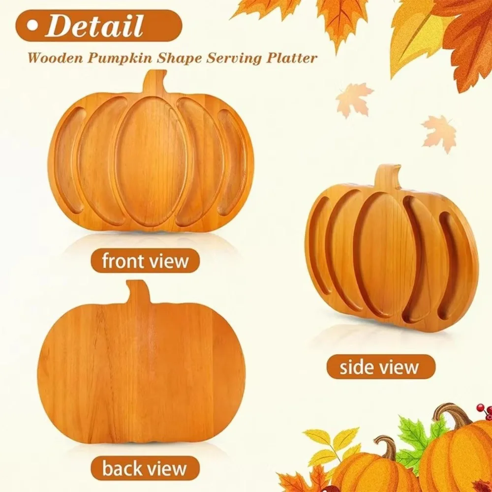 Wooden Halloween Pumpkin Snack Tray 5 Grid Sturdy Snack Serving Plate with Compartment Drop-resistant Charcuterie Board