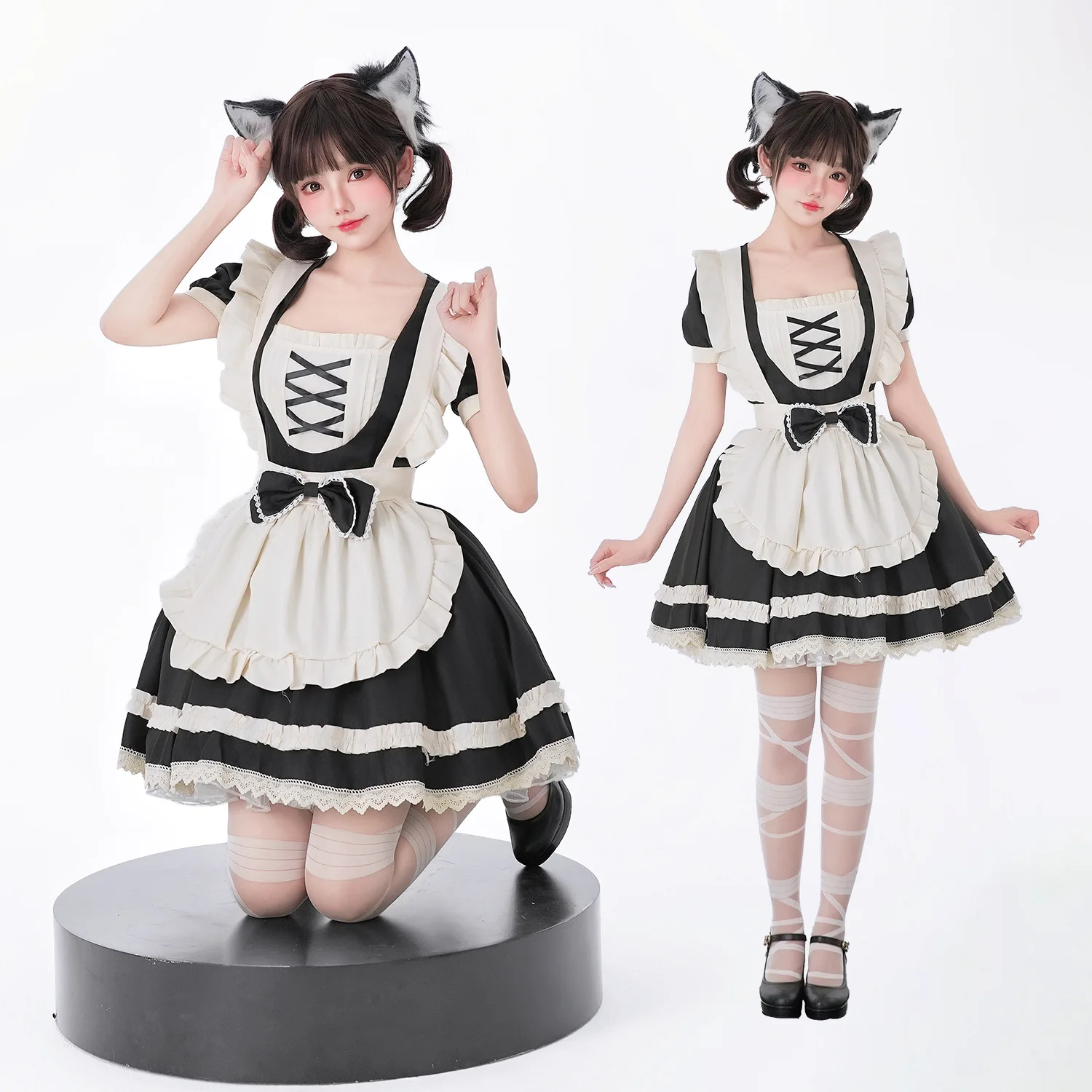 Japanese Soft Girl Sweet Op Short Maid Dress Two-dimensional Maid Cute Lolita Black and White Cosplay Costume Loli Lolita