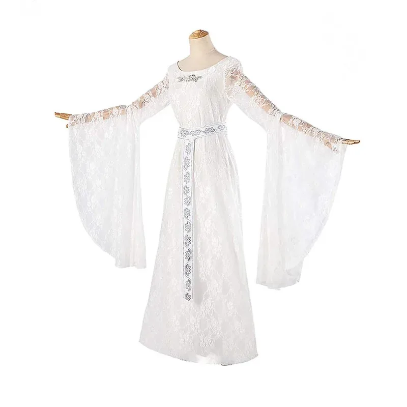 Disfraz de elfo reina Galadriel, Cosplay bordado, anillo de película mágica blanca, disfraz de mujer, juego de rol, vestido elegante, ropa de fiesta