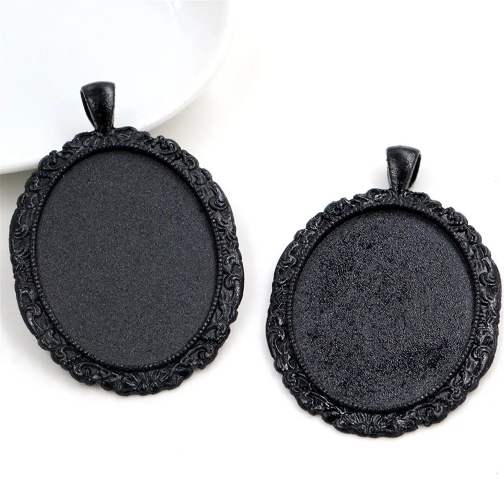 Nowa moda 5 sztuk 30x40mm wewnętrzny rozmiar antyczne srebro czarny i brązowy kwiaty styl Cabochon baza ustawienie Charms wisiorek — zdjęcie 5