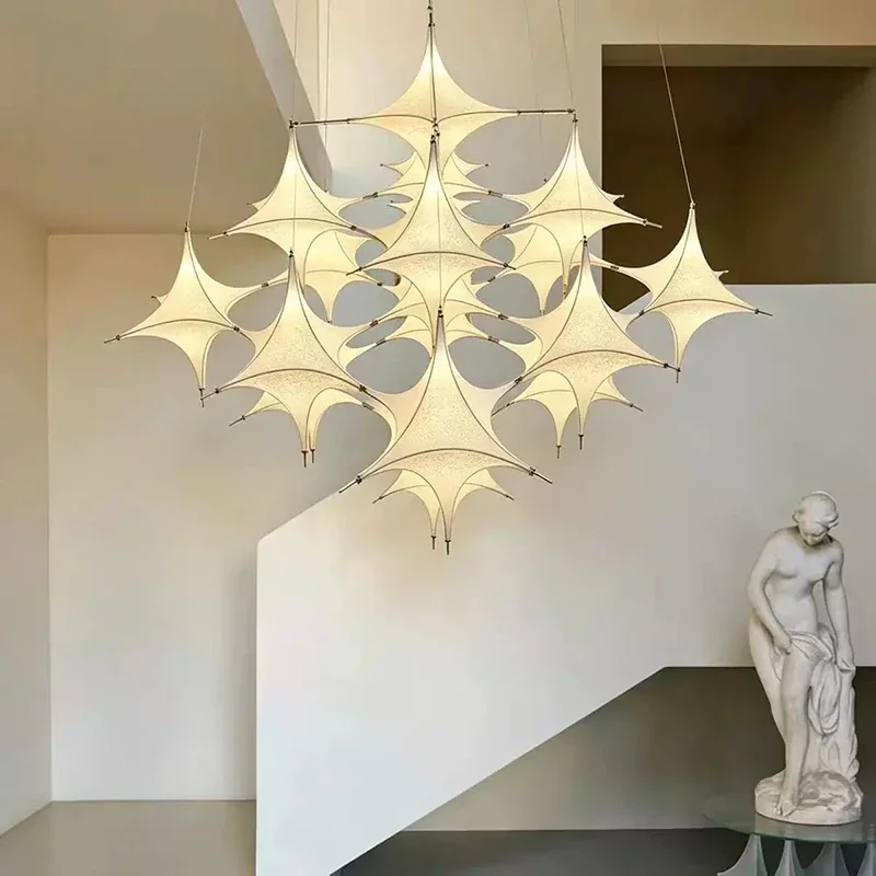 Modern Silk Star Led Pendant Light Loft Restaurant Chandelier Lighting Home Decor Lustre Living Dining Room Hanging Lamp Fixture
