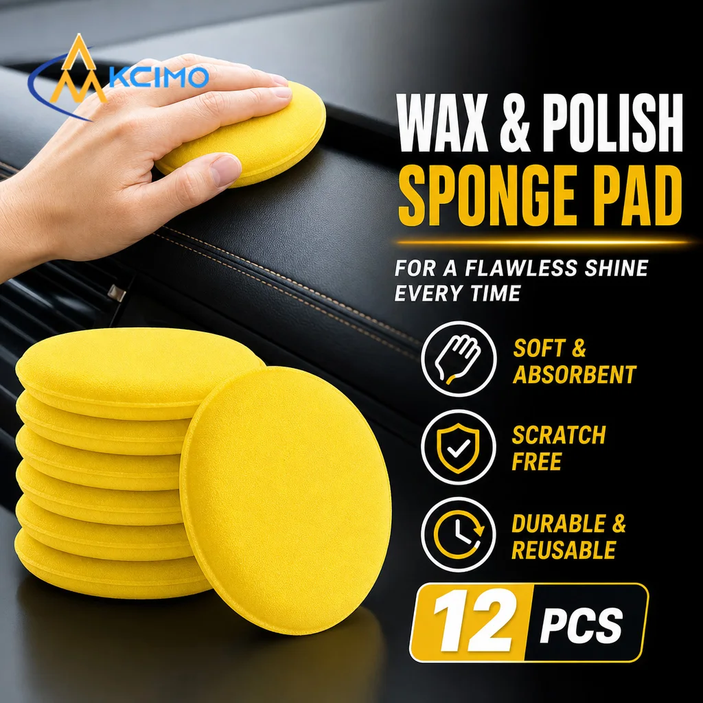 Round Yellow Foam Car Wax Applicator Pad 12PCS Scratch-Free Auto Polishing Sponges For Vehicle Coating Wax Application Detailing