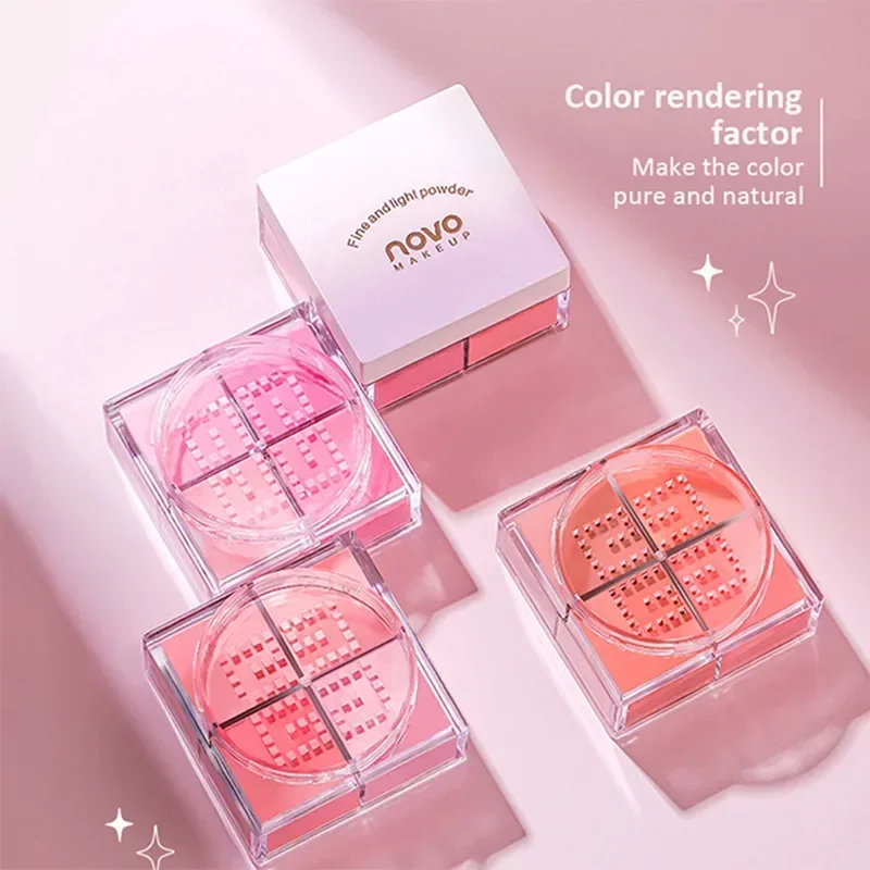 4 Square Grid Face Blusher Vibrant Orange Makeup Blush Palette Cheek Contour Blush Powder Matte Blusher Korean Makeup Tint Blush