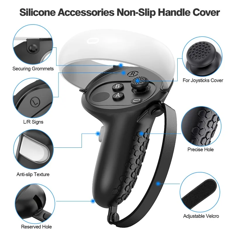 For Meta/Oculus Quest2 Controller Handle Case VR Silicone Case with Pair of Rocker Caps