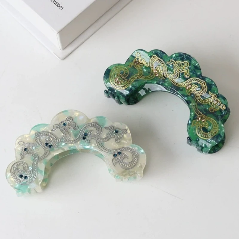 

China Retro Arch Crab Hair Clip Senior Acetate Green Claw Clips Gentle French Style Hair Claw Hair Accessories for Women Girls