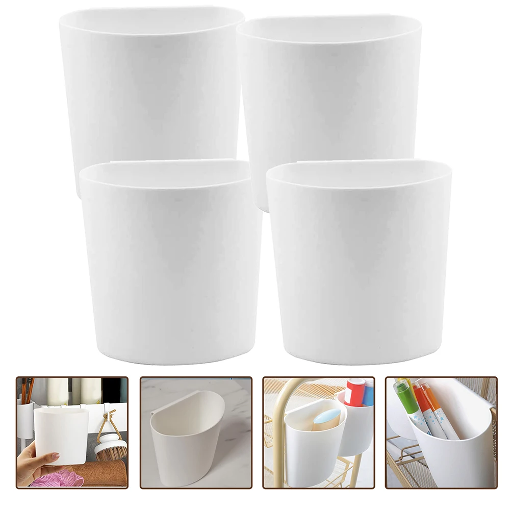 

4pcs Hanging Bucket Storage Basket White Plastic Rolling Cart Accessories Small Trash Can Waste Bin Organizer