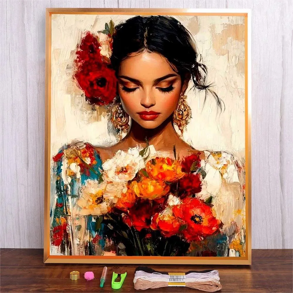 

DIY Needlework Kit Full Patterns Embroidery Set Includes Embroidery Fabrics Needles For Adults Beginners Cross Stitch Craft