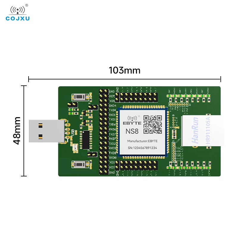 Serial Port to Ethernet Module COJXU NS8-TB TTL Level to RJ45 Ethernet 8 Serial Ports URAT Modbus TCP to RTU MQTT Test Board