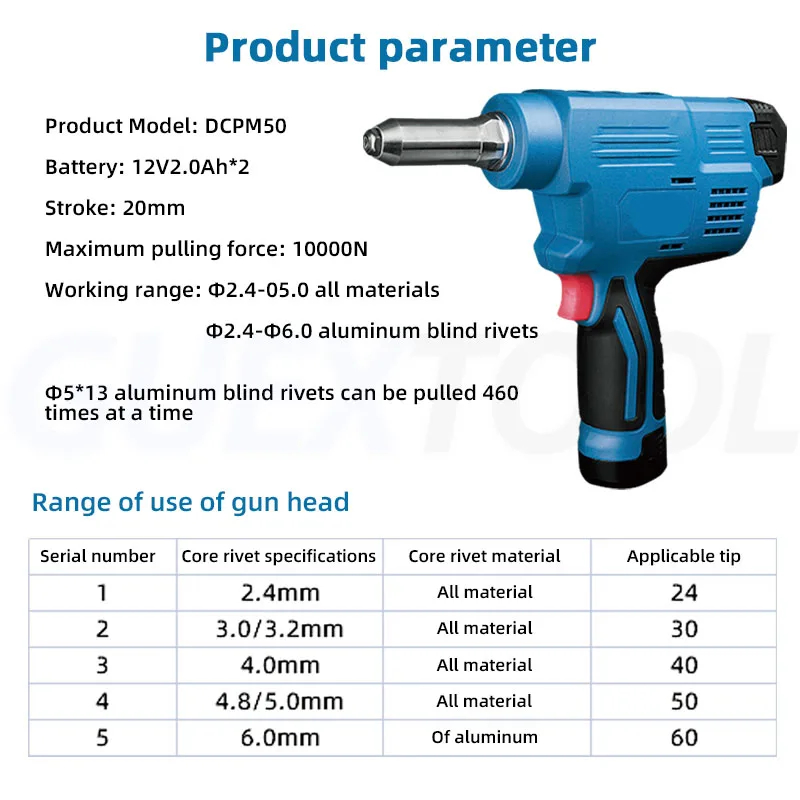 Pistola elétrica automática portátil do rebite, núcleo automático que puxa, hardware da remoção do prego, equipamento da decoração, manutenção