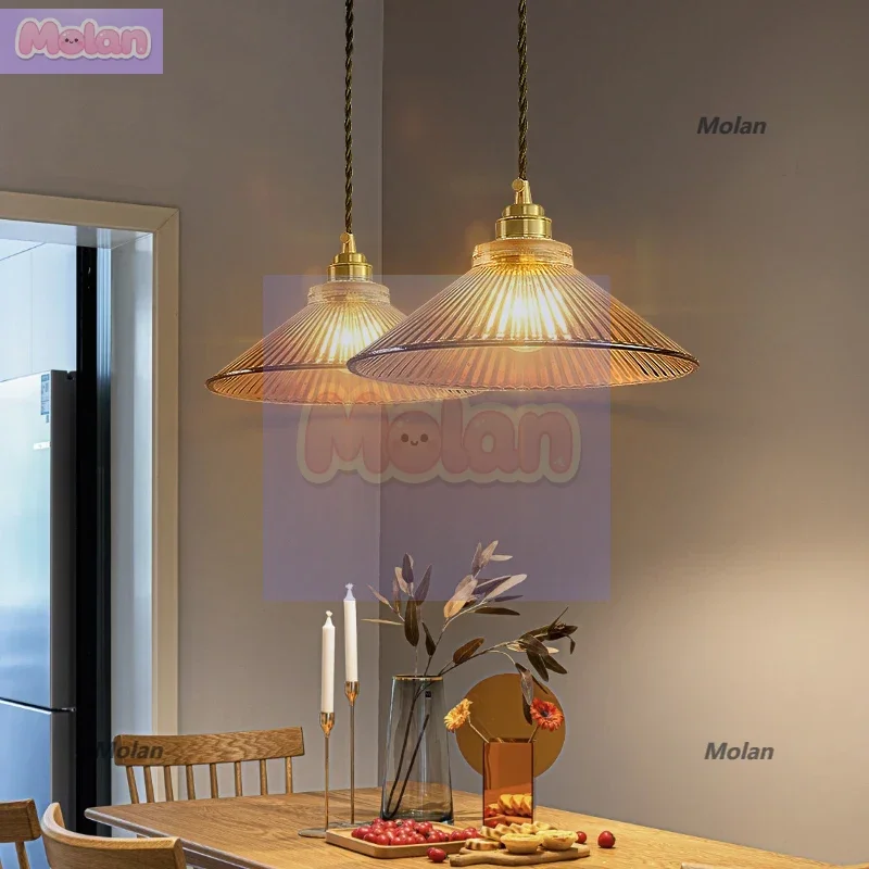 

Dining chandelier, brass tawny glass, Nordic, retro country, minimalist Japanese restaurant lamp, milk tea shop, chandelier