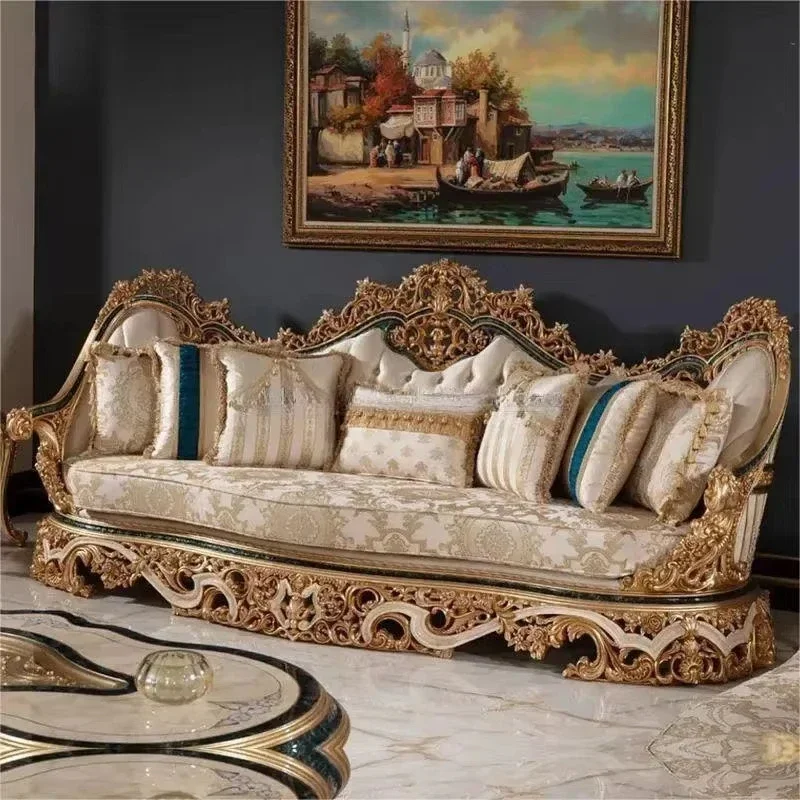 Luxury royal retro, classic gold solid wood carving, villa living room furniture sofa cover
