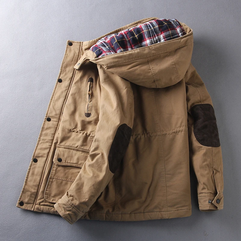 

Warm Cotton Jaet for Men with Detachable Cap And Multiple kets Youth Faion Casual Sle Stand Fit Youth ulari