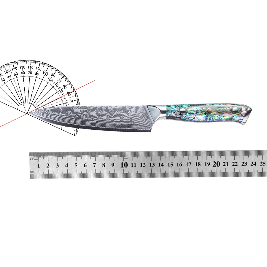Damascus Utility Knife , Abalone Shell Handle, Super-Sharp Blade, Premium Steel, Multi-Purpose,Kitchen Chef Fruit Knife