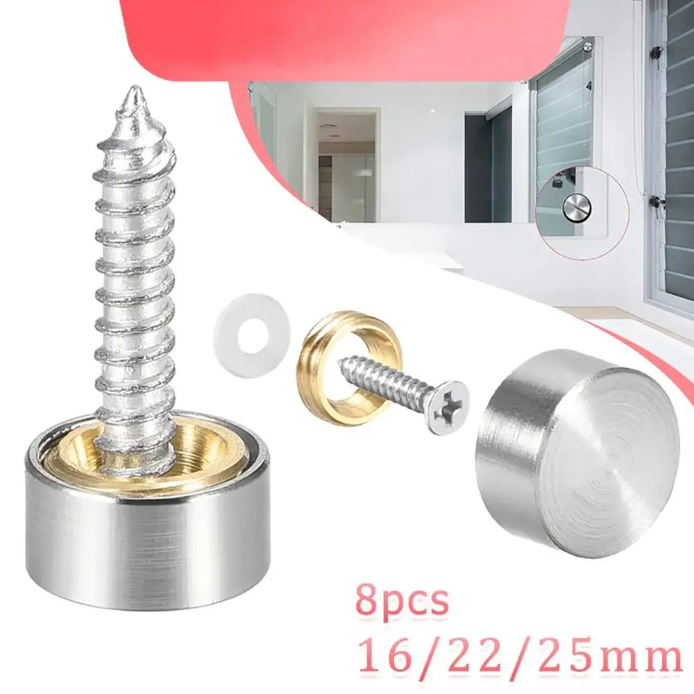 Home Improvement Stainless Steel Mirror Nails Screw Cap Silver 16/22/25mm Screws Decorative Cap Mirror Decorative Glass