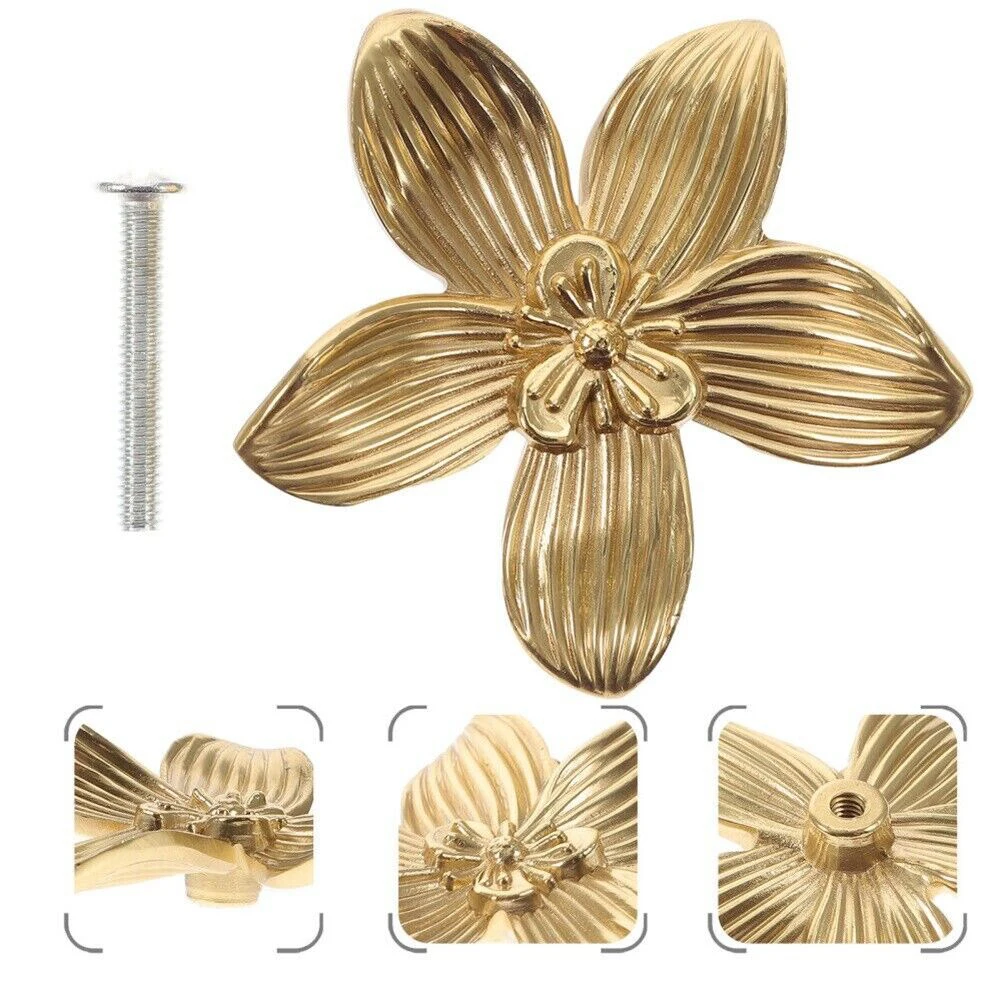 Furniture Hardware Modern Light Luxury Fashion Flower Shape Gold Handle Kitchen Cabinet Zinc Alloy Handle Drawer Wardrobe Knob