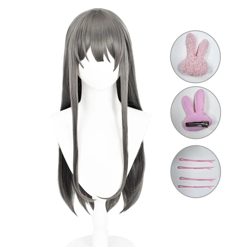 Sakurajima Mai Cosplay Wigs Headwear Anime Rascal Does Not Dream of Bunny Girl Senpai Synthetic Hair Long Straight Gray Hair Wig