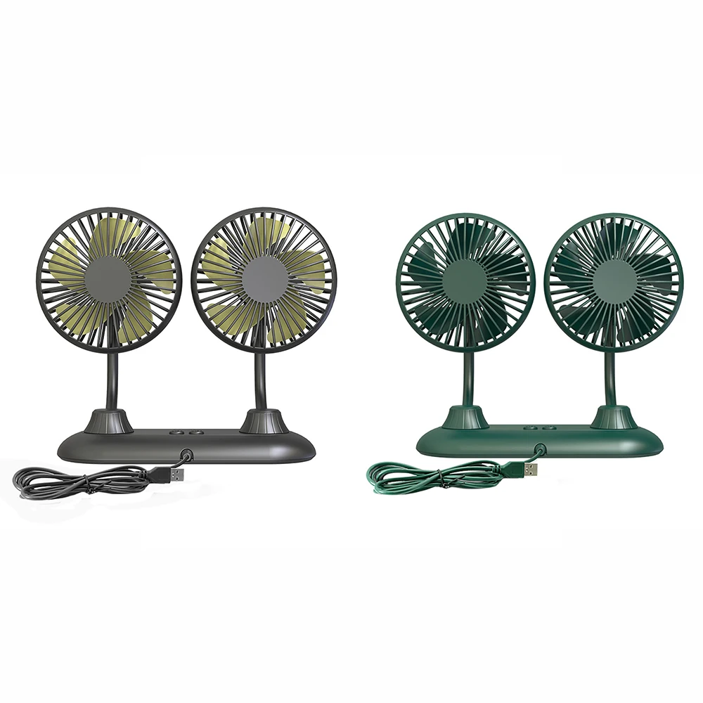 

360 Degree Adjustable Car Dual Head Fan USB Powered Summer Air Cooler 3 Speed Car Dashboard Cooling Fan