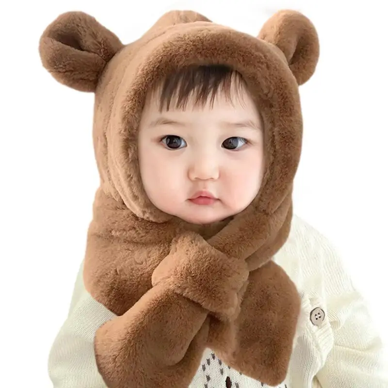 

Baby Hat Scarf For Boys Girls Cute Autumn Winter Cartoon Cute Ear Plush Warm Hats Children's Windproof Cap