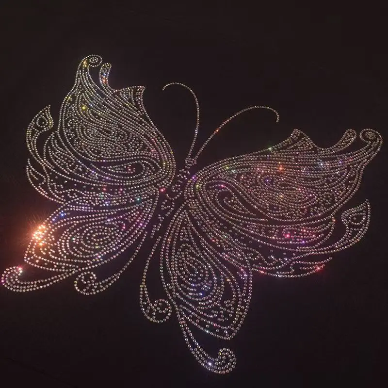 hot Fashion butterfly rhinestone exquisite shiny large cloth paste hot diamond Sequin DIY clothes T-shirt ironing patch Sweater