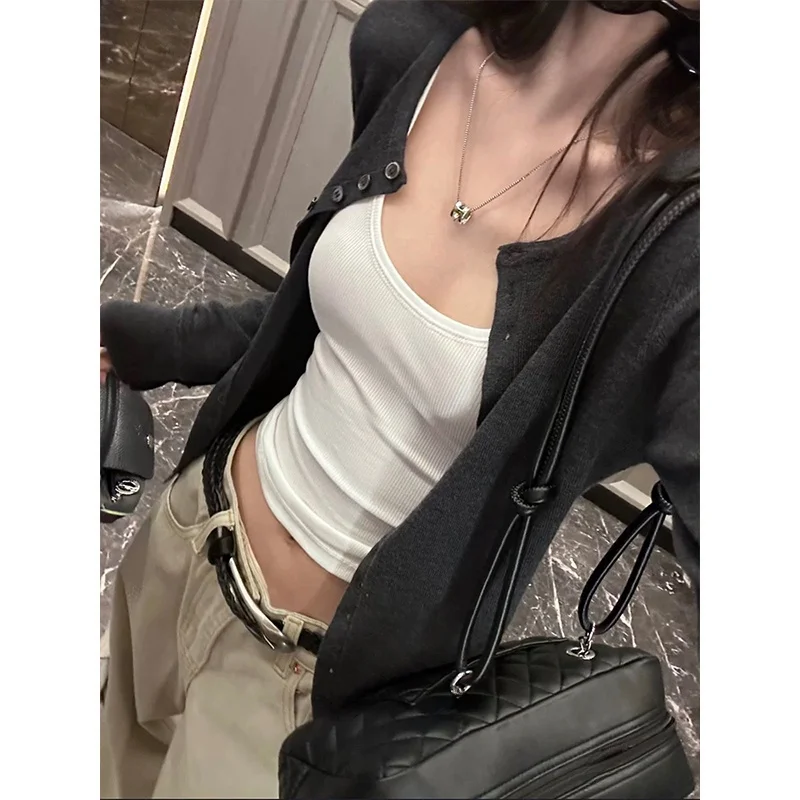 MosesQueen Cardigan aperto lavorato a maglia slim fit all'inizio della primavera Top Gentle Sle Simple Faion Pullover lungo da donna rotondo Ne