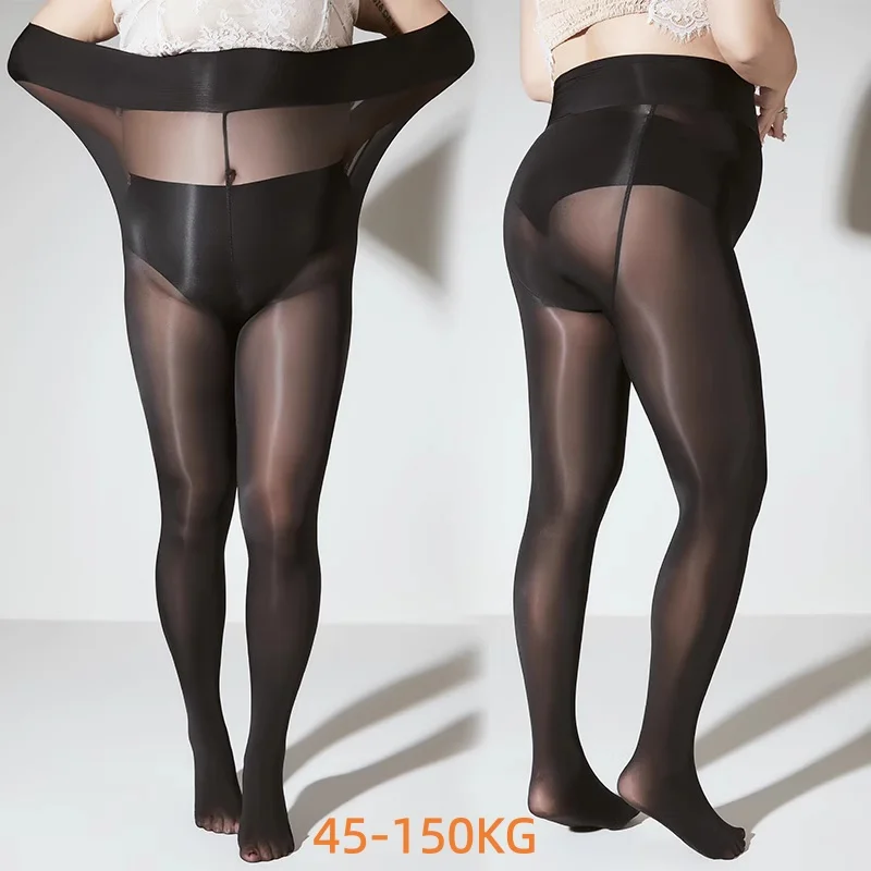 Plus Size 150kg Black Silk Horse Oil Stockings Smooth Anti-Hook High-End Pantyhose Large Fit Glossy Finish Legwear