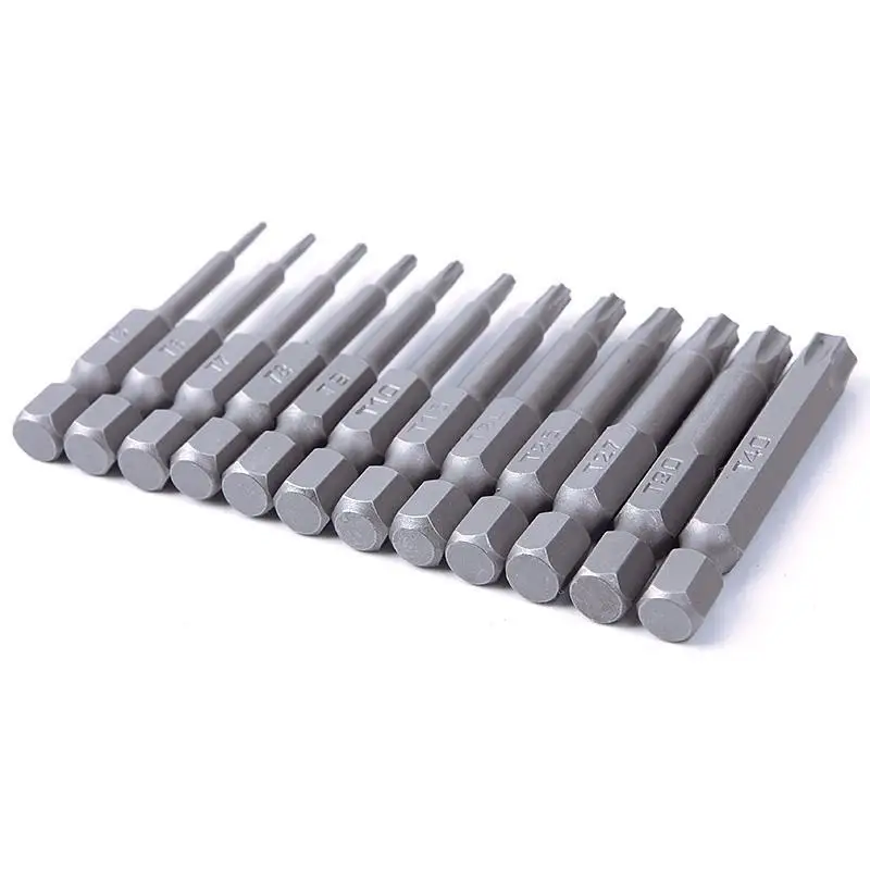 Set di punte Torx da 12 pezzi punte a stella magnetiche antimanomissione da 50mm T5-T40 Set di punte da trapano per chiavi a cacciavite