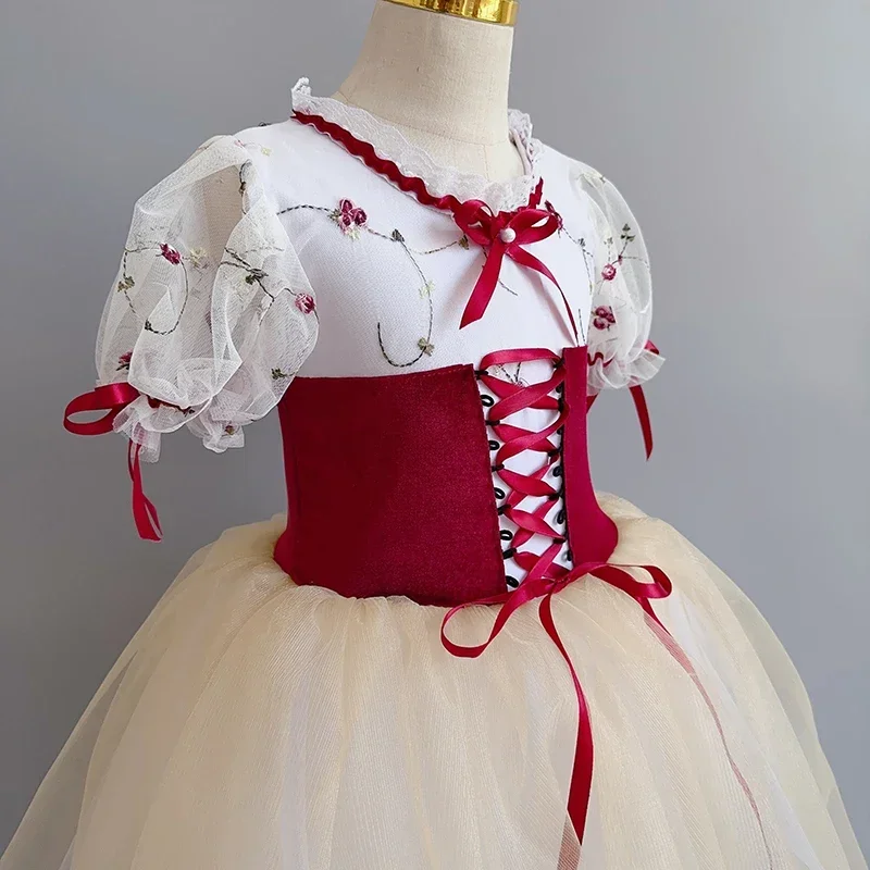 Ballet Dance Tutu saia para meninas, vestido longo Giselle dançando, Lago dos Cisnes, collant clássico para mulheres, trajes de dança espartilho