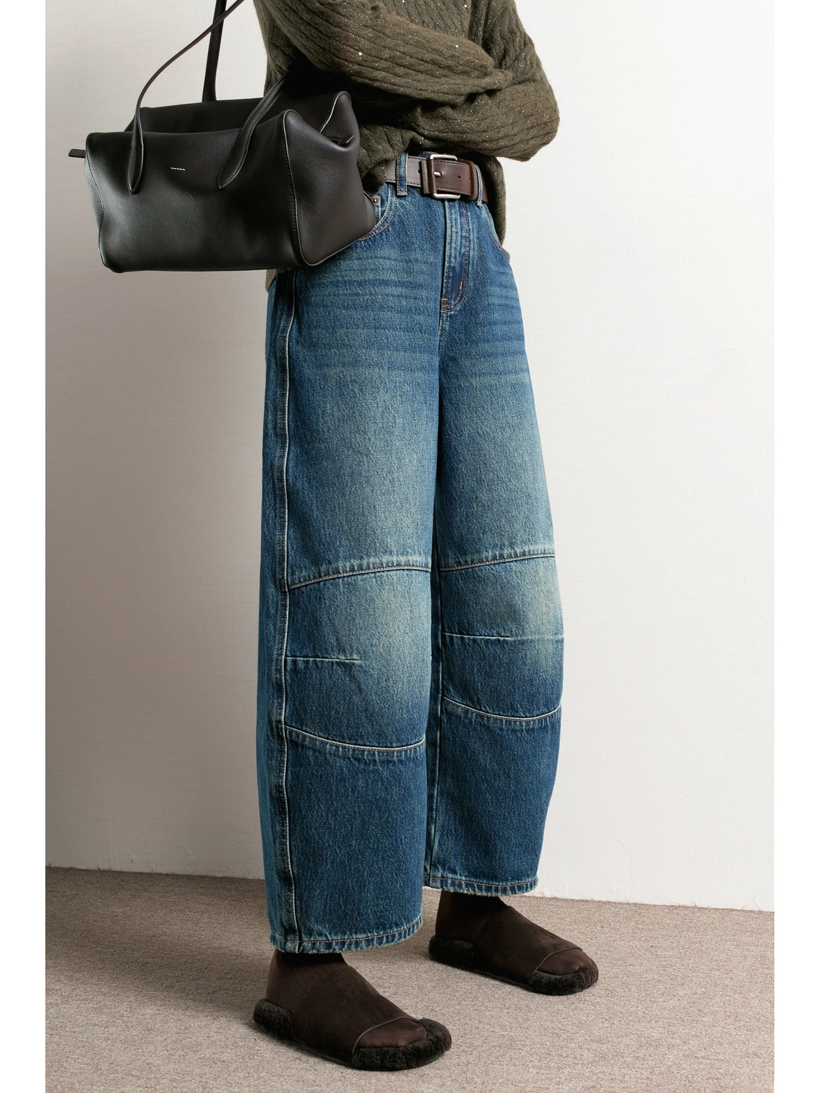 

TidePA Women's Workwear Sle Jeans Knife Nine-Piece Boot Canion Anti-Bagging Spring Autumn Loose Fit Pure Color