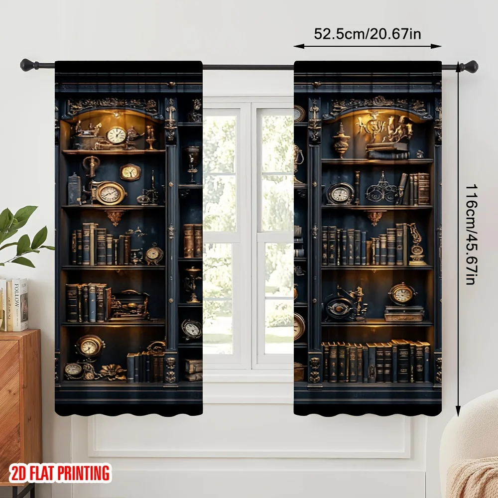 Elegant Dark Academia Library Bookcase Curtain Panels for Home Decor Vintage Study Room Window Treatment