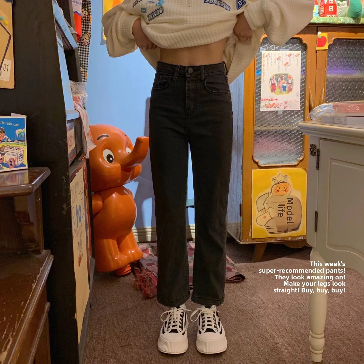 

Прямые джинсы с высокой талией, женские летние тонкие новые маленькие размеры, большие свободные эластичные брюки с девятью точками, хлопковые эластичные джинсовые брюки