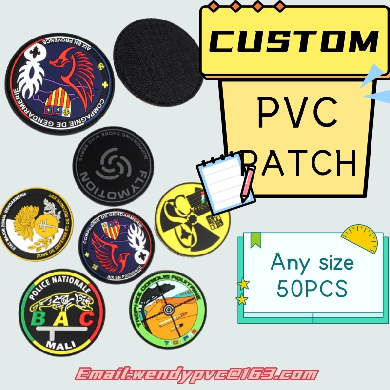 Custom Pvc Patch Hook And Loop Morale Patch Pvc Soft Rubber Badge For Clothing Personalized Patches