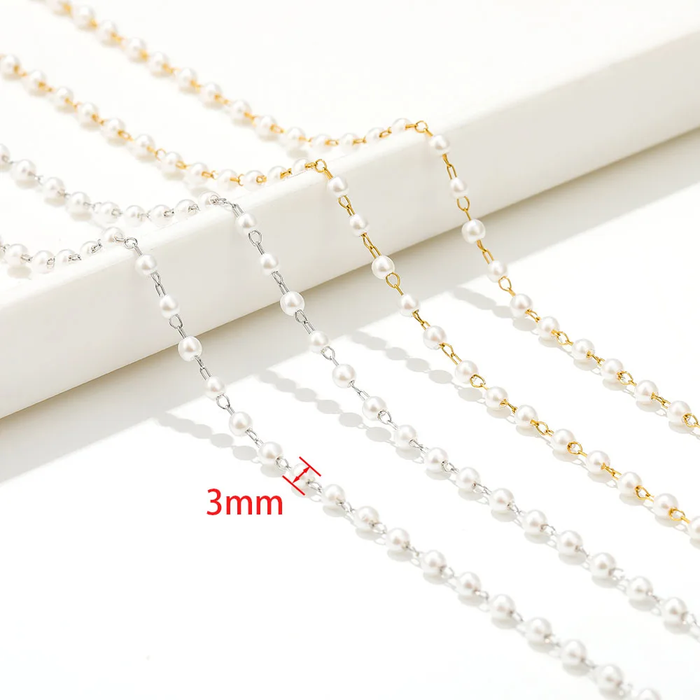 2 Meter weiße Perlenketten aus Edelstahl – Gliederketten als Großpackung für DIY-Schmuckherstellung, Armbänder, Fußkettchen und Zubehör – Detail 1
