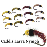 8PCS #10#12 Bead Head Barbed Hook Caddis Larva Nymph Fly Fast Sinking Realistic Scud Bug Worm for Trout Grayling Fishing Lures