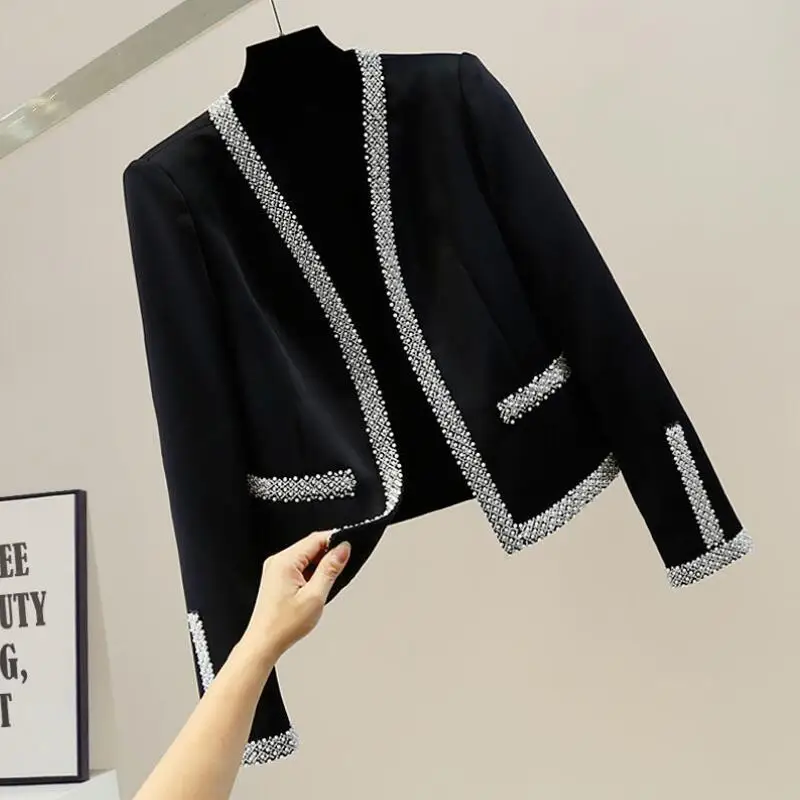 

Beading Patcwhork Blazer Women Temperament Coat High Street Fashion Suit Femme Tops Slim Open Stitch Blazers 2023 w2611