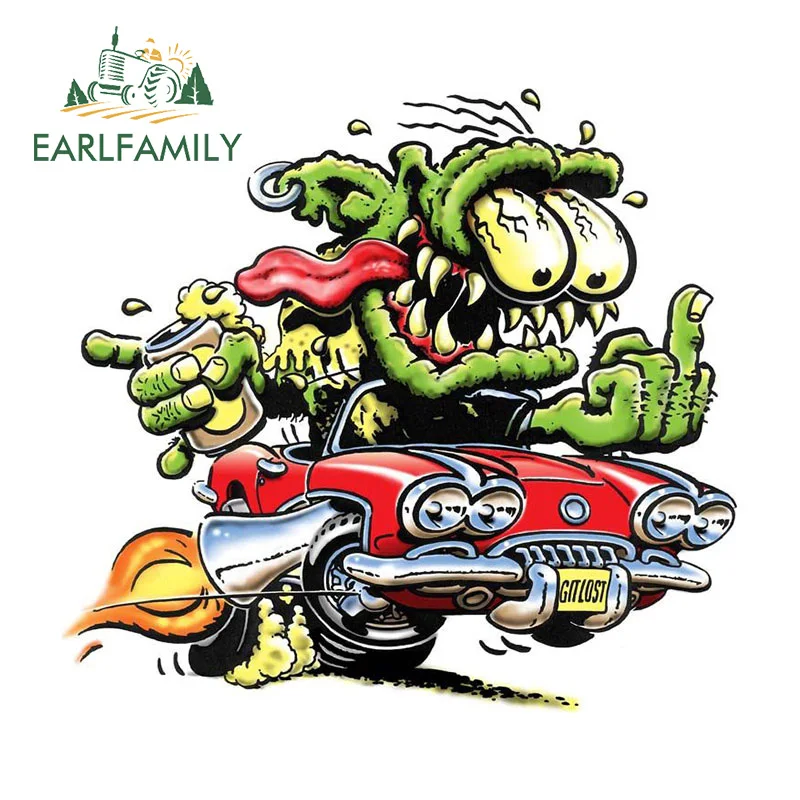 EARLFAMILY 13cm x 10cm V-Twin Engine Head Monster Car Sticker Speed Up & Add Oil Decal Rear Windshield Off-road Trunk Decoration