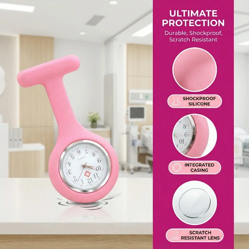 Silicone Nurse Fob Watch Portable Clip‑on Pocket Lapel Watch Quartz Analog Hanging Watch Brooch Pin Watch for Doctor Nurse