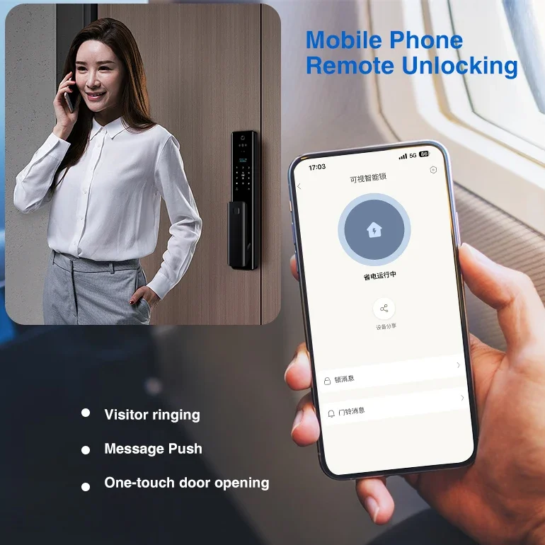 Smart Home Door Lock com câmera, impressão digital, 3D Face Recognition Gate Lock, WiFi APP Controle