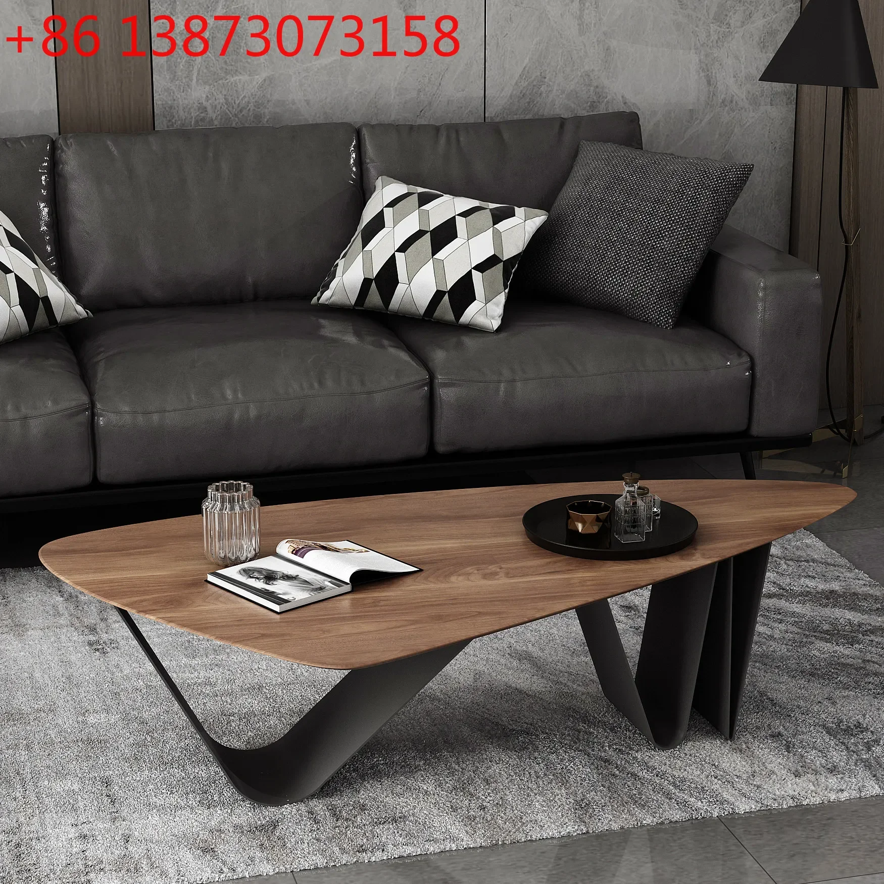

Light luxury modern small apartment living room simple design sense different solid wood high-end artistic coffee table