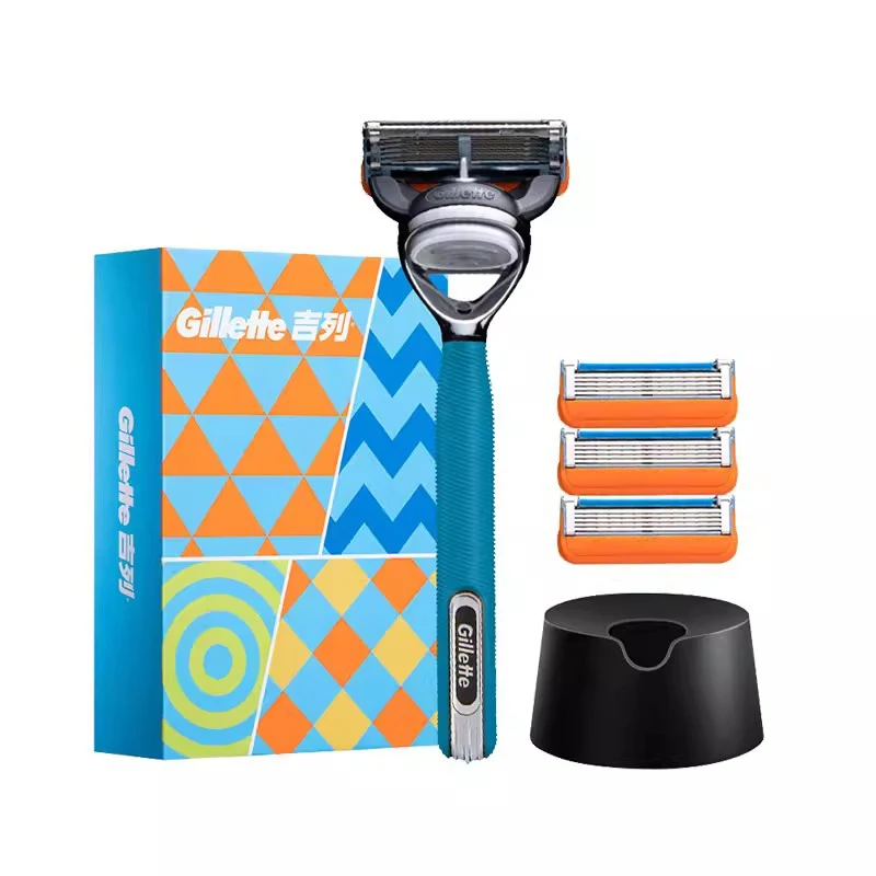 

Gillette Blue Fusion Safety Manual Shaver Razor 1 Handle 4 Razor Heads 1 Drainage Base 5-layer Blades Beard Hair Removal Machine