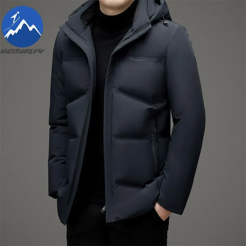 

Maxbarley Men Down Jacket Luxury Hood Outdoor Office Lightweight Puffer Jacket Trendy Duck Down Hiking Thicken Warm Winter Coat