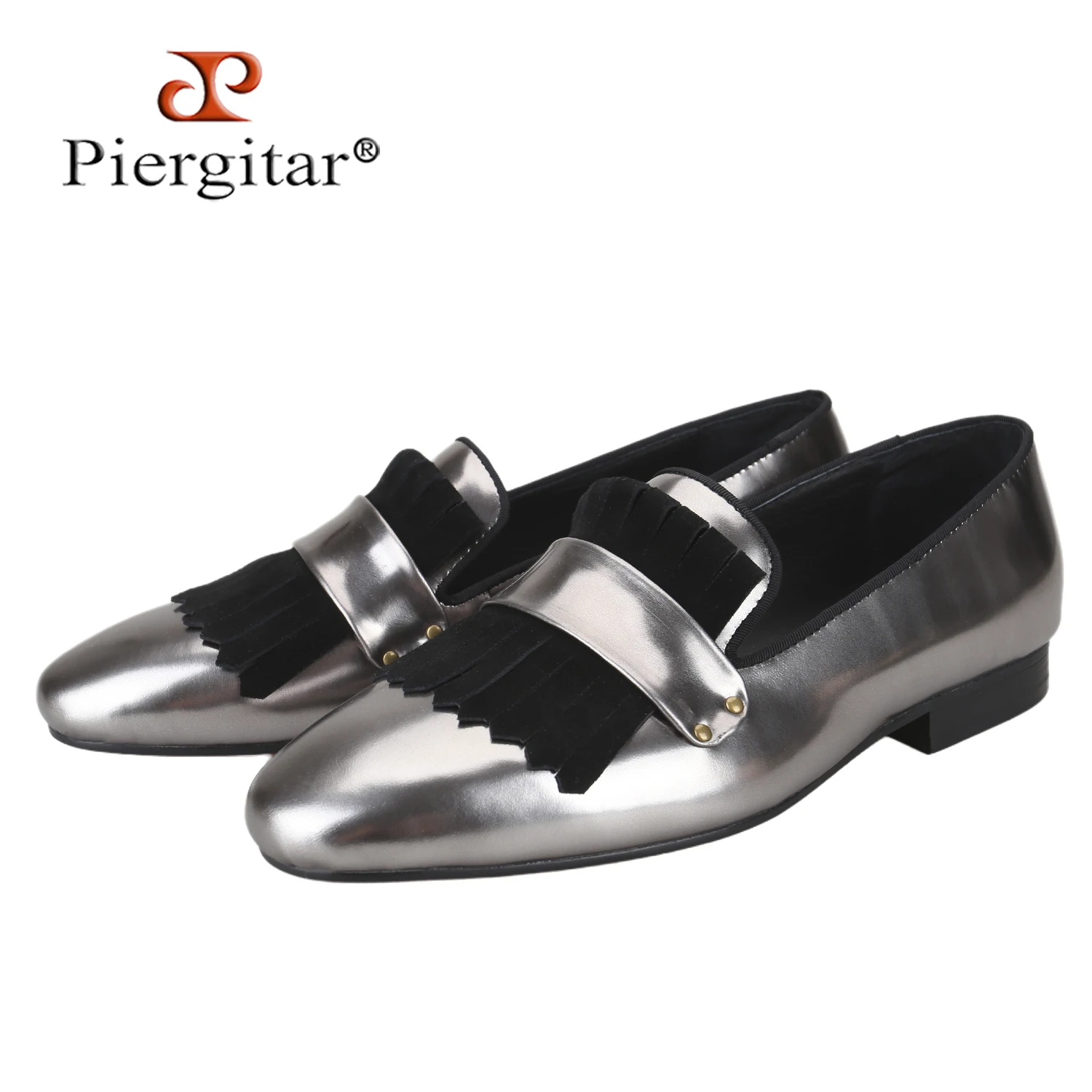 

Piergitar, Новое поступление, цветная кожа с ручной резьбой, черные замшевые мужские лоферы, классический стиль, без шнуровки на плоской подошве, большие размеры