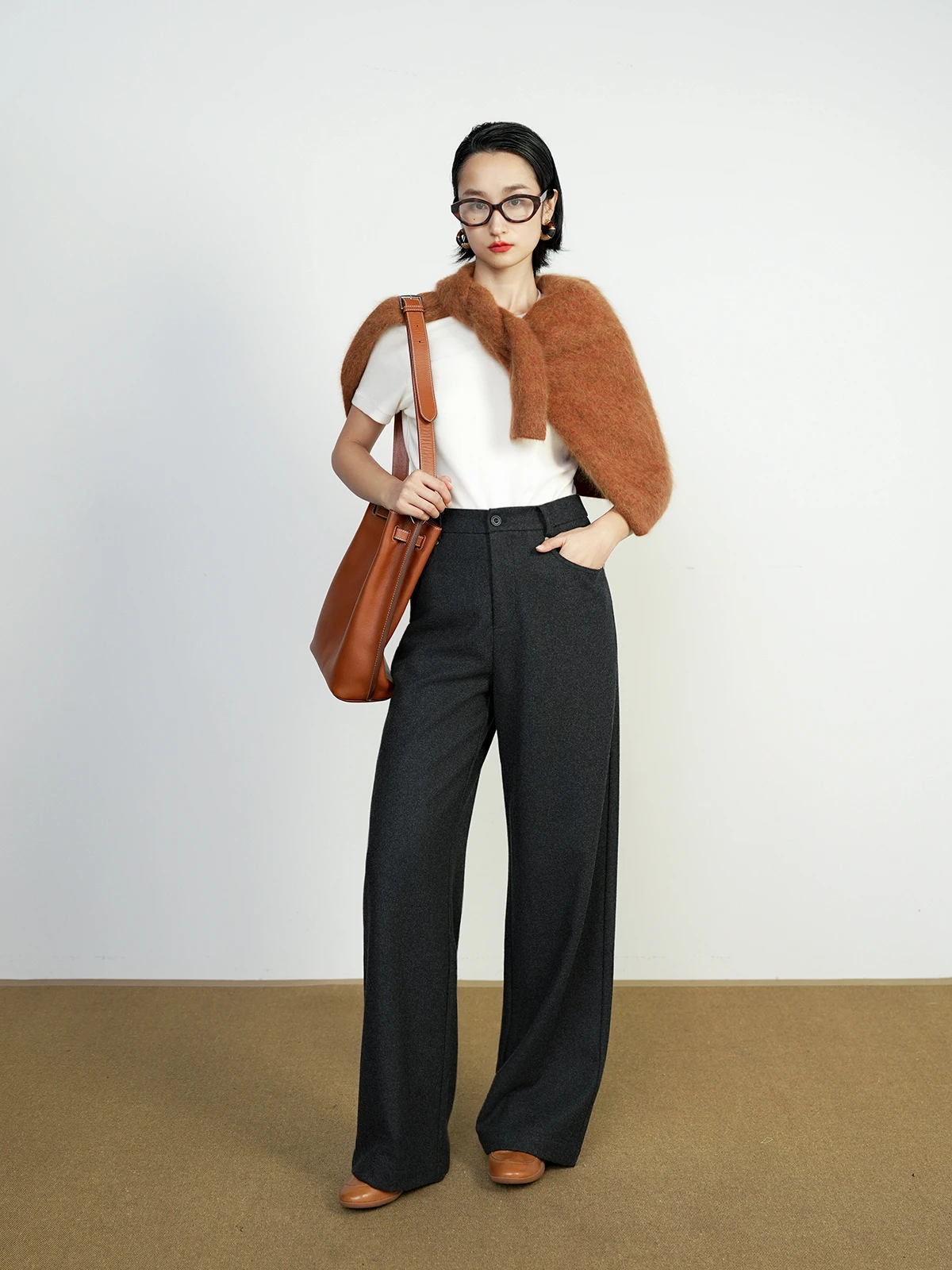 

LemonChen Casual High-Waist Straight-Leg Pants Wool Blend Faux Denim Versatile Loose Fit Classic Sle Women's Premium Faion