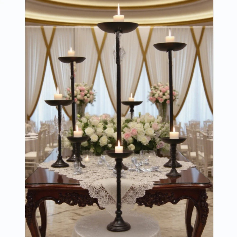 

2 компл./7 шт./компл., высокая черная свадебная люстра, стол, не напольная подставка, вечерние обеденный стол, дуговой фон, подставки для люстр