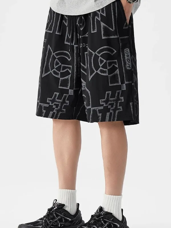 سراويل قصيرة من الحرير الجليدي مقاس كبير للرجال كاجوال رياضية فضفاضة مستقيمة الساق لكرة السلة سراويل بخمس نقاط صيفية ذات ملمس...