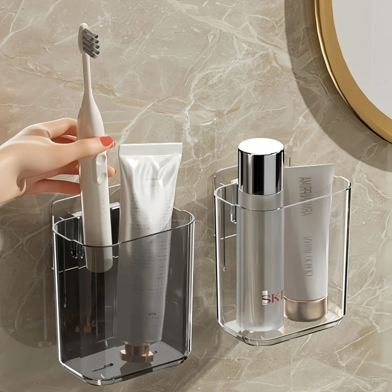 Suporte de Escova de Dente Montado na Parede, Organizador de Armazenamento Adesivo para Banheiro Sem Perfuração, Organizador e Armazenamento para Cozinha e Banheiro