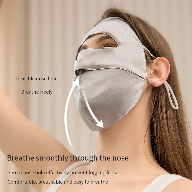 

New Silk Sunscreen Mask Full Face Neck Protection Mulberry Silk Face Protection UV Protection Summer Riding Veil Female Breathab