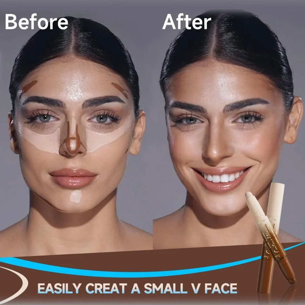 Fair Deep Contour Stick Facial Foundation Concealer Matte Pearlescent Highlighter Nose Shadow V Face Outline Shape Sculpt Wand