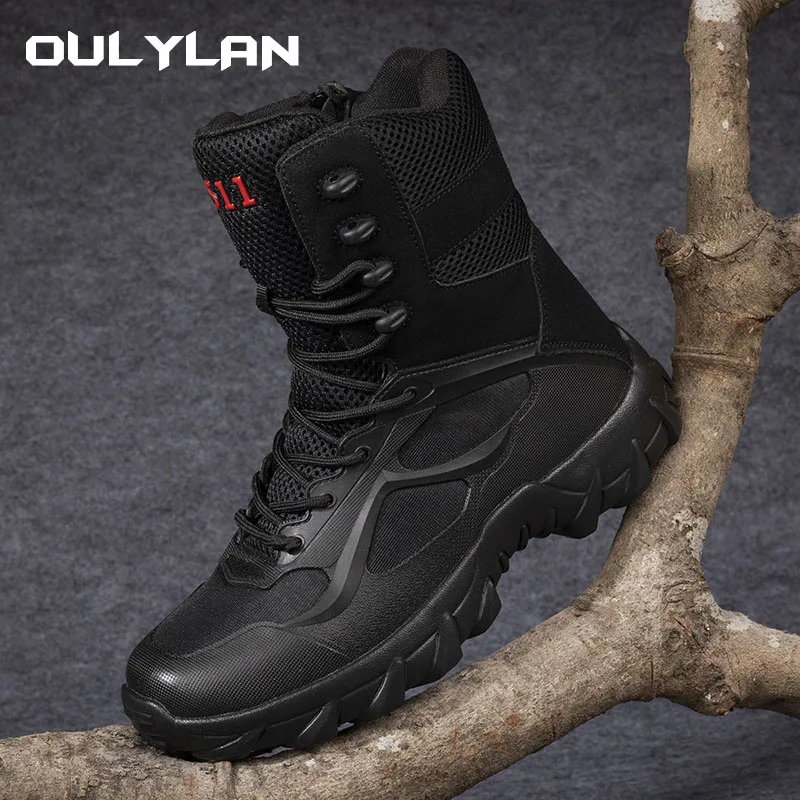 2023 Large Size High-top Military Tactical Boots Men\'s Outdoor Hiking Shoes Training Combat Boots Desert Tooling Boots Work